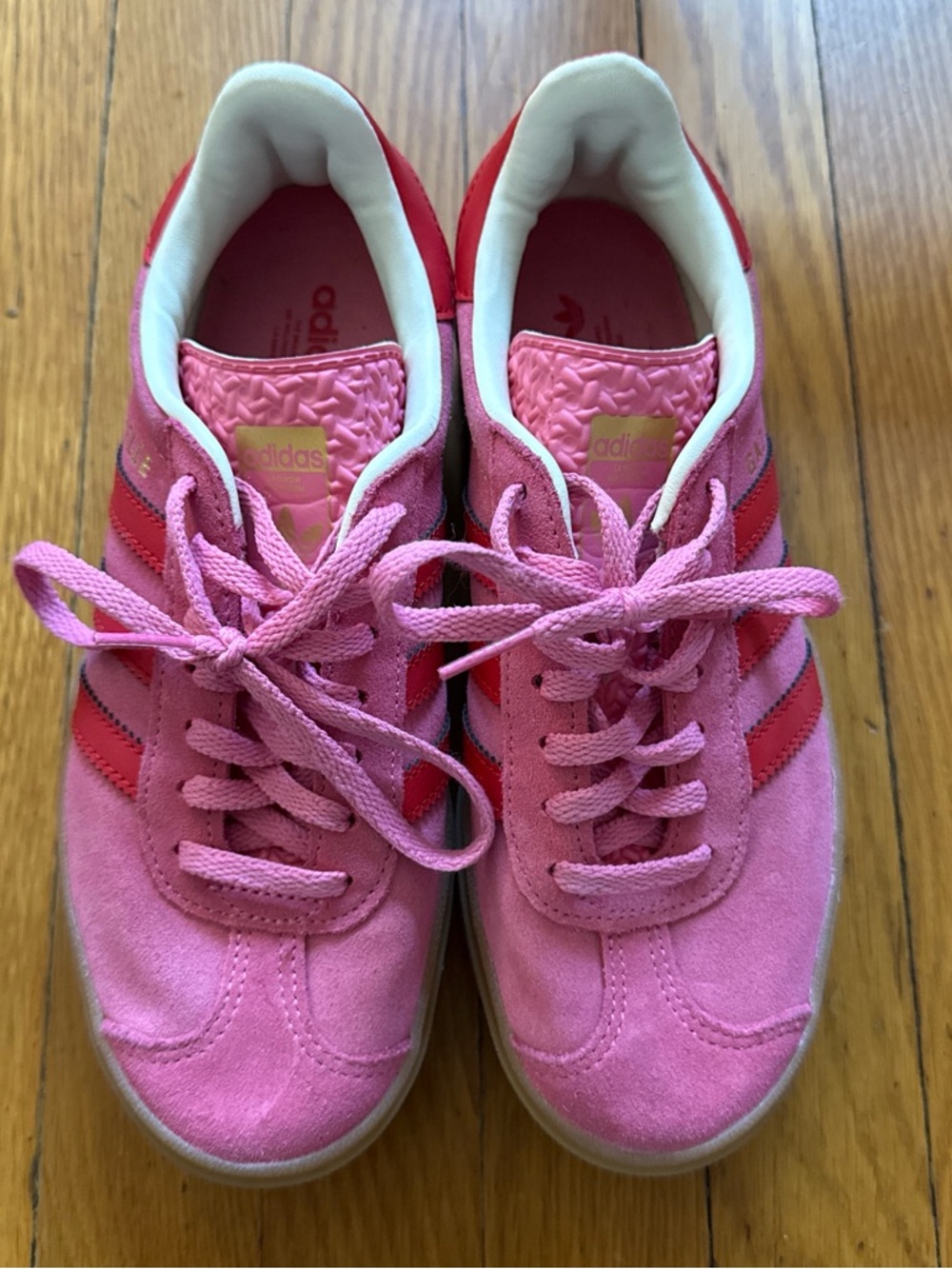 adidas Pink Suede GAZELLE Sneakers with Red Stripes